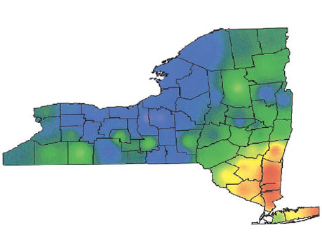 New York Lyme Incidence Cases Map
